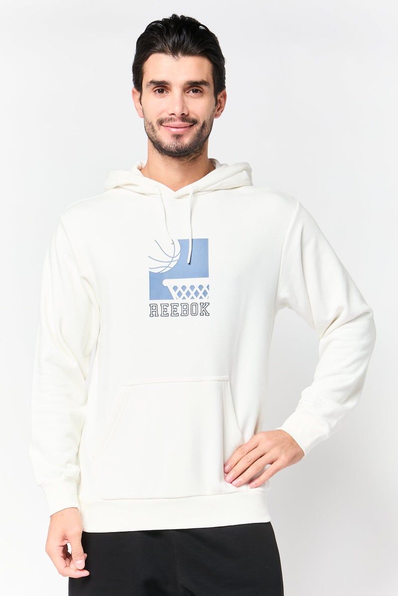 Reebok هودي رياضي للرجال بأكمام طويلة مناسب في الهواء الطلق، أبيض فاتح - Image 1